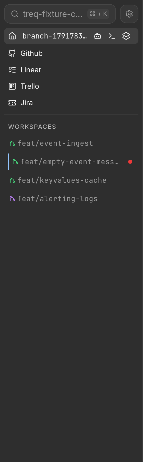 Sidebar showing stacked workspace hierarchy